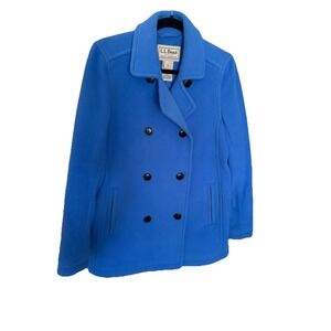 LL Bean Jacket‎ Women S Blue Fleece Peacoat Double Breasted Outdoor Pockets